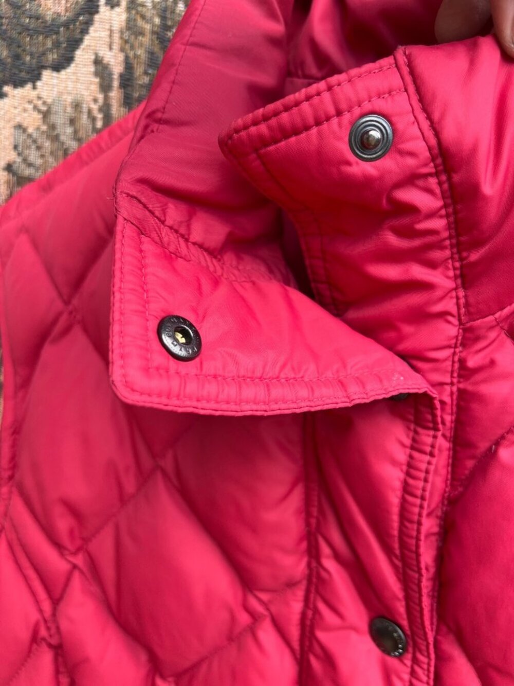 Lands End Women's Red Down Puffer Vest Size Large Insulated Snap Closure Pockets - Picture 10 of 12